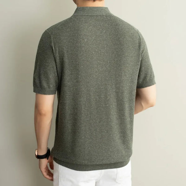 Men's Short Sleeve Polo - High Density 16-Gauge Knitted Tencel & Linen | Vintage Breathable Summer Shirt