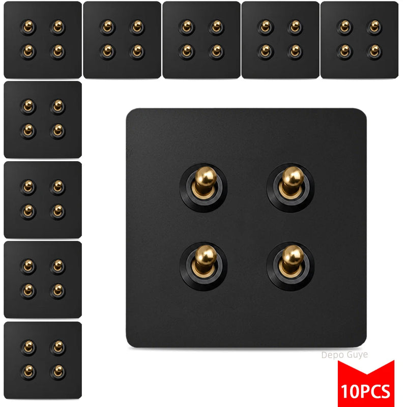 5/10PCS EU Standard Toggle Wall Switch Black Stainless Steel 1-4Gang 2Way Light Brass Lever Switch Panel For Home Improvement