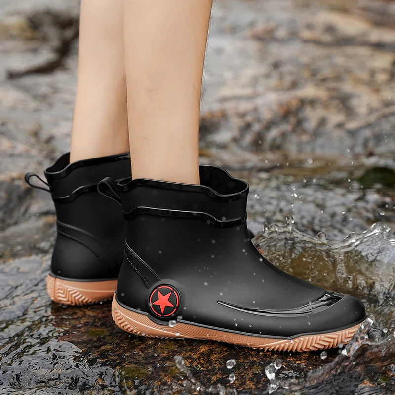 Men's High Top Casual Rain Boots Four Seasons Waterproof Non-Slip Fashion Outdoor Wading Fishing Water Shoes Walking Rain Shoes