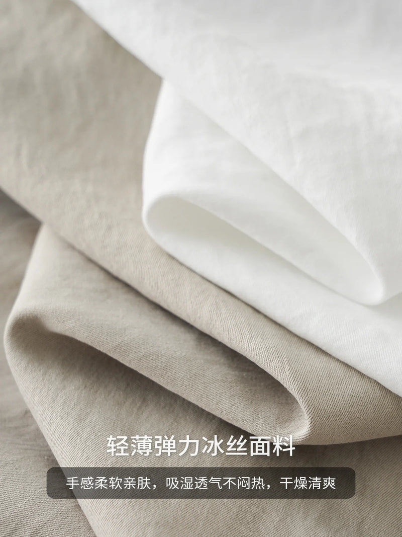 DUKEEN Ice Silk Coolness Short-Sleeve Shirts for Men 2025 Summer Casual Thin Solid Color Basic Tops White Men's Clothing
