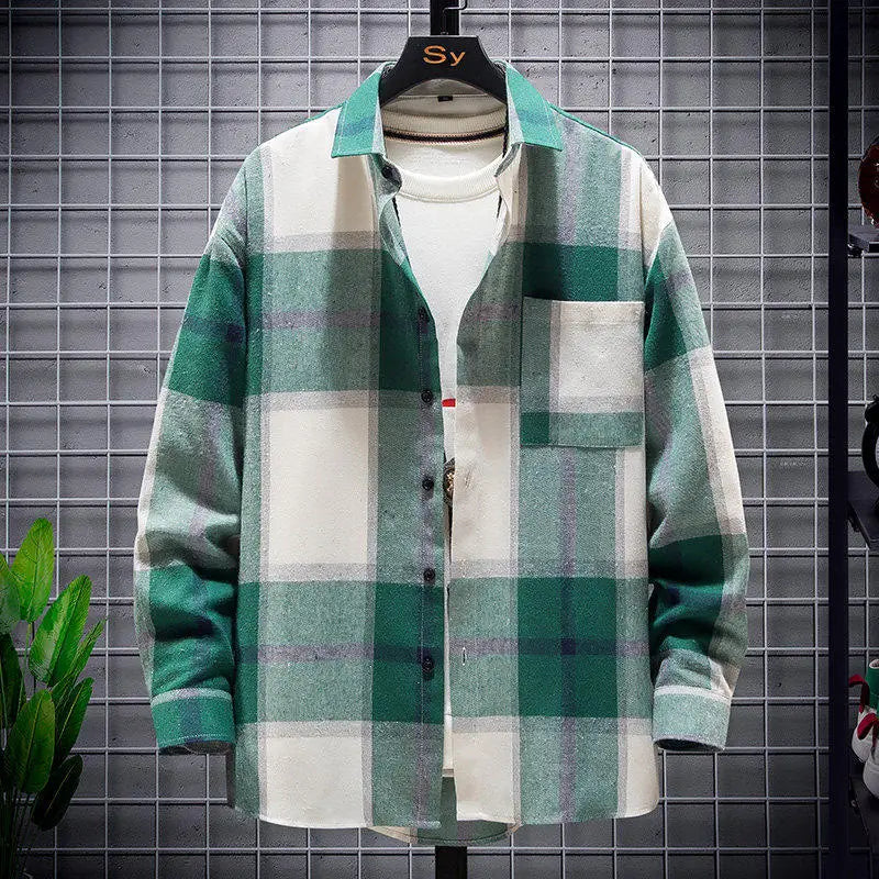 Men's Long-sleeve Striped Shirts for Spring and Fall, Made From A Cotton-polyester Blend, Available in Red, Green, Yellow, Blue.