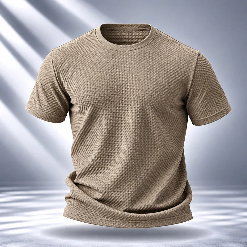 Mens Short Sleeve T Shirt Garment Fine Workmanship Breathable Soft Waffle Material Stretchy Fit For Casual Daily Wearing