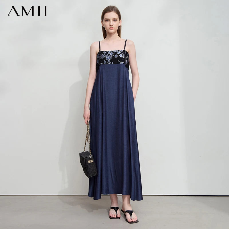 រ៉ូបរដូវក្តៅនារី Amii Minimalism លាយពណ៌ផ្ទុយគ្នា ក្រណាត់ Jacquard រ៉ូបឆើតឆាយ រ៉ូបពិធីជប់លៀងរលុង សម្លៀកបំពាក់ 12542162