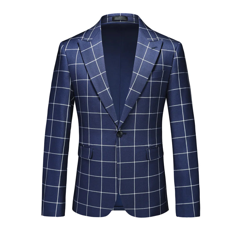 Men's Black White Plaid Long Sleeve Blazers, Fashion Slim Fit Suit Jacket, Wedding Party Tops Coat, Asian Size M6XL