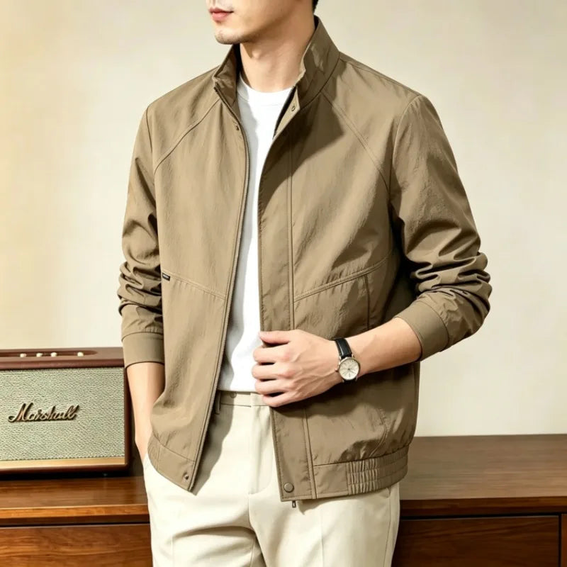 Men's Lightweight Stand Collar Zip Jacket Casual Business Outdoor Windbreaker