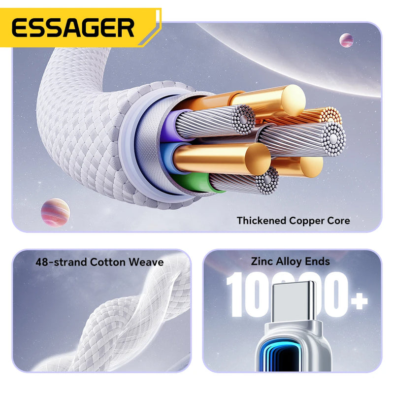 Essager 7A USB Type C Cable For Realme Xiaomi Huawei OPPO 100W PD Fast Charging Cable For MacBook Laptop iPhone 17 iPad Samsung