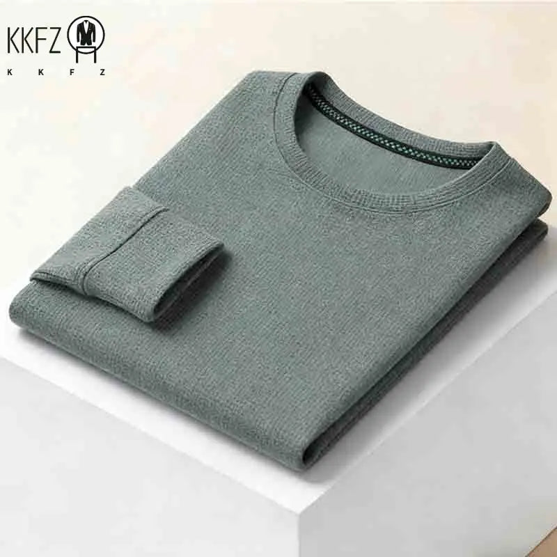 Men's Stretchy  Crew Neck Long Sleeve Knit Sweater Soft Comfortable Business Casual Tee