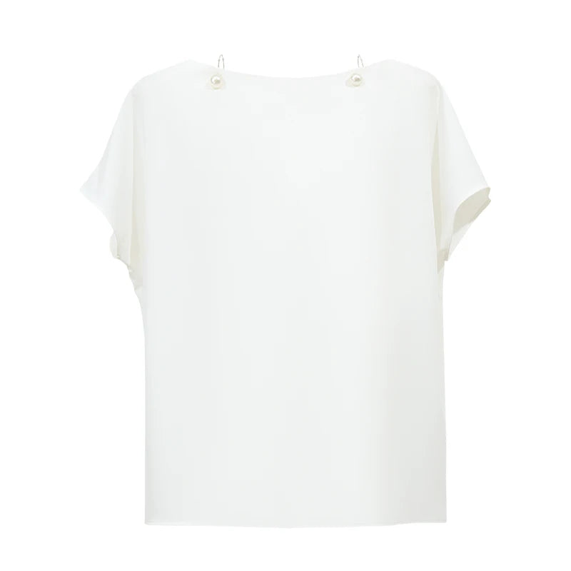Amii Off-the-shoulder Women's Blouse 2026 Summer New Beaded Chain Chiffon Top Solid Loose Dolman Sleeve Shirt For Women 12642159