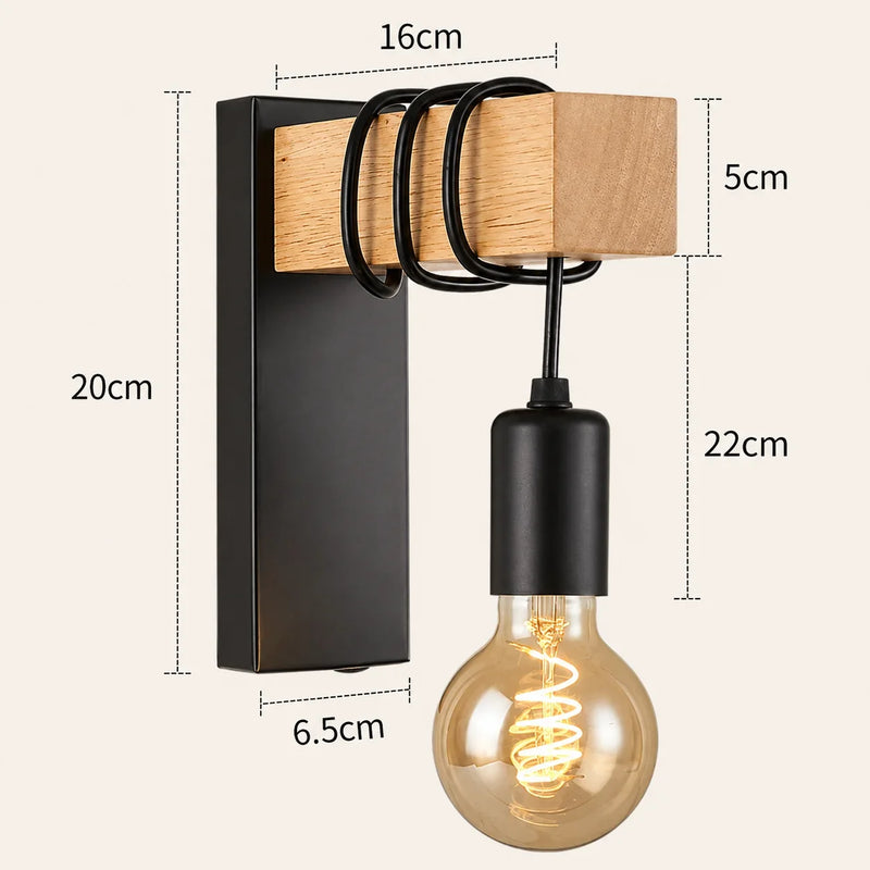 JOYINLED Vintage Wooden Wall Lamp 1/2PCS Rustic E27 Wall Sconce Indoor Lighting Fixture for Living Room Bedroom Stair Hallway