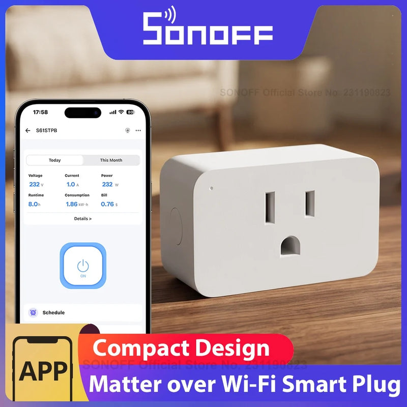 SONOFF S61STPB iPlug Gen2 Type B Matter Over Wi‑Fi Smart Plug Energy Monitor Electricity Bill Track Voice Control via Apple Home