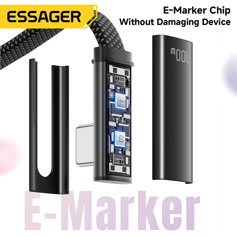 ខ្សែសាក Essager Elbowed 100W USB Type C សម្រាប់ iPhone 17 16 Pro សាកលឿន Type C សម្រាប់ iPad MacBook Pro Xiaomi Samsung Huawei
