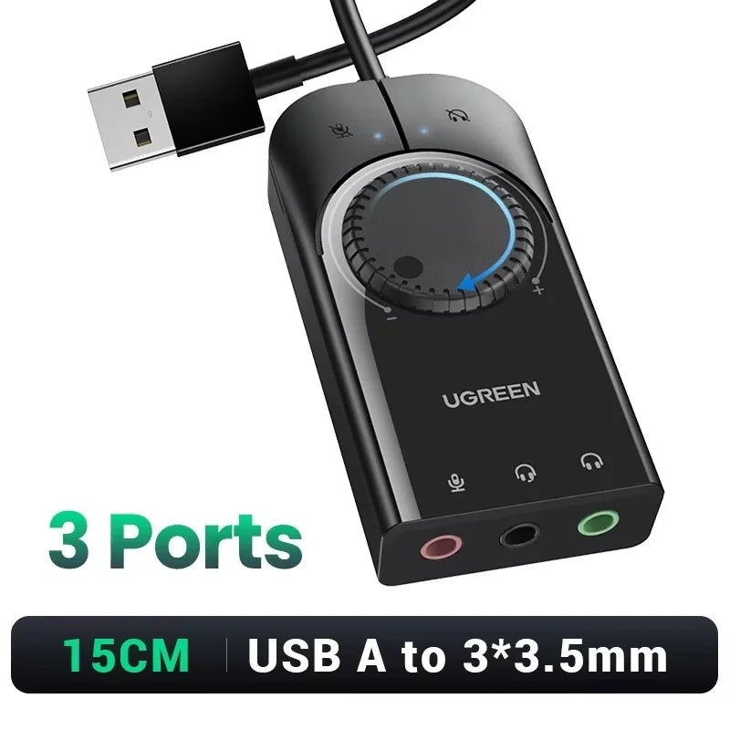 UGREEN Sound Card USB Audio Interface External 3.5mm Microphone Audio Adapter Soundcard for PC Laptop PS4 Headset USB Sound Card