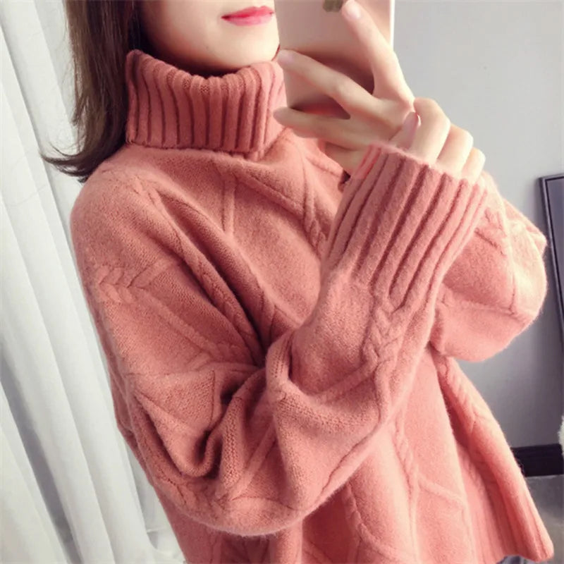 Thicken Warm High Collar Sweater For Women Pullovers Casual Autumn Winter Pull Femme Loose Bottoming Tops Knitwears Clothes