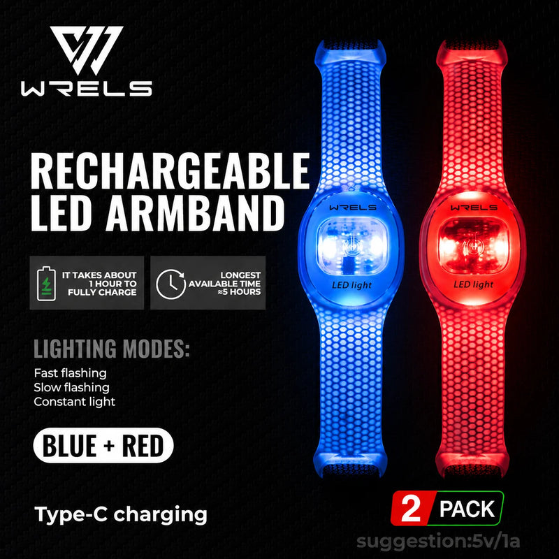 WRELS Arm Light Rechargeable LED Light Up Armband Waterproof Night Running Cycling Outdoor Safety Wristband Warning Light