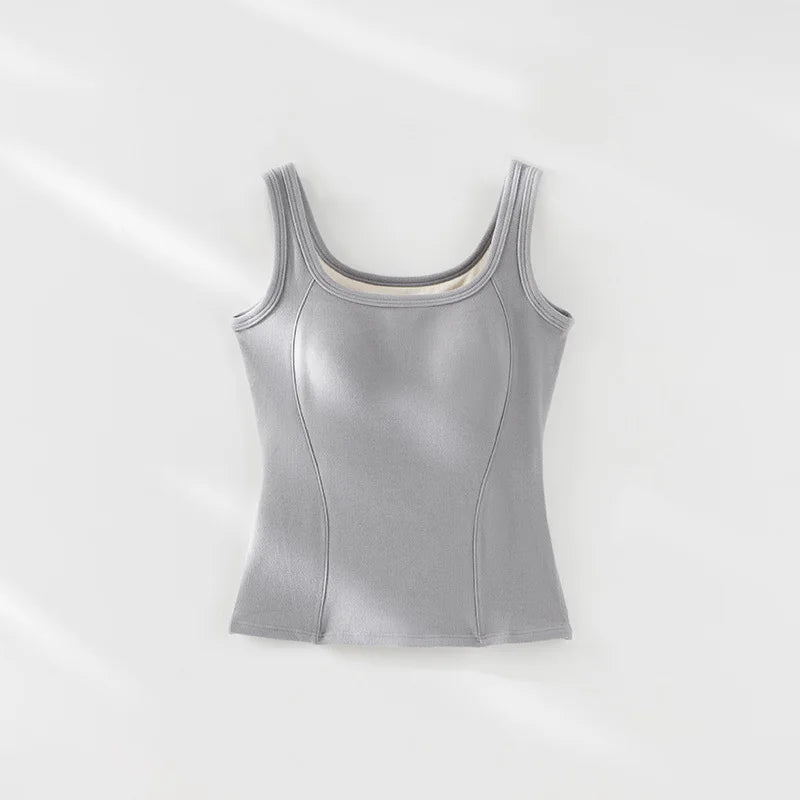 One Piece Pajamas Women Comfortable Splicing Thermal Vest Chest Pad Seamless Sleepwear Top Cotton Autumn Winter Base Shirt