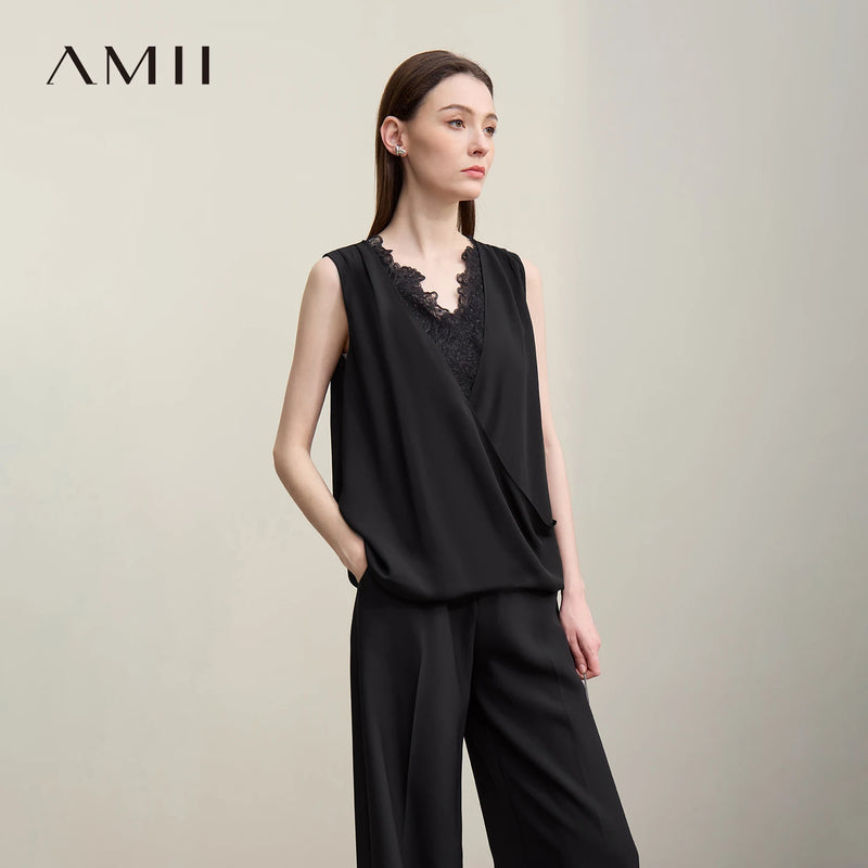 អាវក្រៅ Amii សម្រាប់នារី រដូវក្ដៅ ឆ្នាំ២០២៦ ថ្មី ក V រាងរលុង តុបតែងដោយចរ Chiffon Camisole ថ្ងៃឈប់សម្រាក អាវដៃវែងឆើតឆាយសម្រាប់នារី 12652026