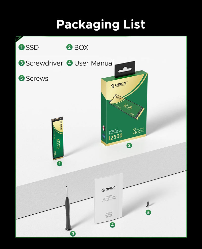 ORICO 256GB M.2 NVMe SSD PCIe Gen3x4 2280 SSD Up to 2500MB/s Internal Solid State Drive with TLC NAND Flash for Raspberry Pi 5