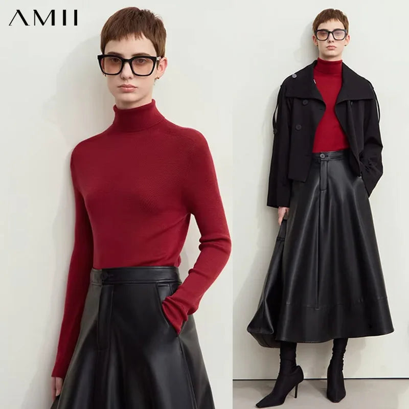 Amii Minimalism 2026 រដូវរងាថ្មី Turtleneck អាវប៉ាក់សម្រាប់ស្ត្រី Worsted Woolen Sweaters Casual Fashion Women Sweater 12423120