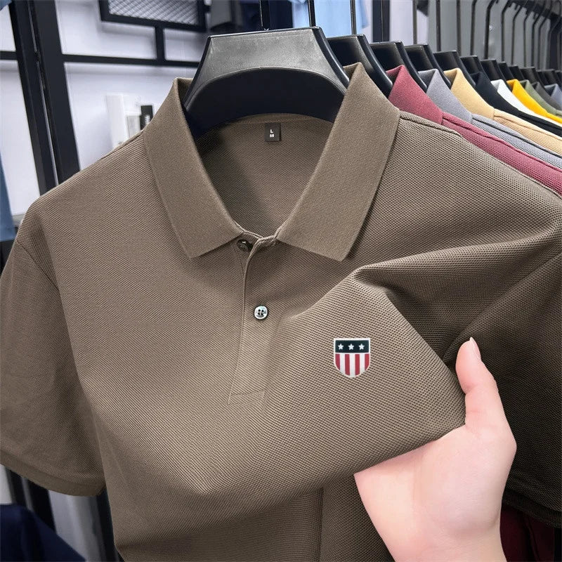 High-End Luxury Man T-Shirt Polo Shirt Lapel Button Pattern Printing Various Colors British Style Summer Leisure Golf Men's Wear