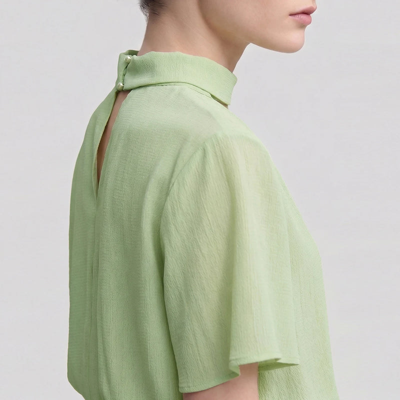 Amii Women's Blouse 2026 Summer New Twist Neck Cutout Jacquard Chiffon Top Elegant Office Flare Sleeve Shirt For Women 12622071