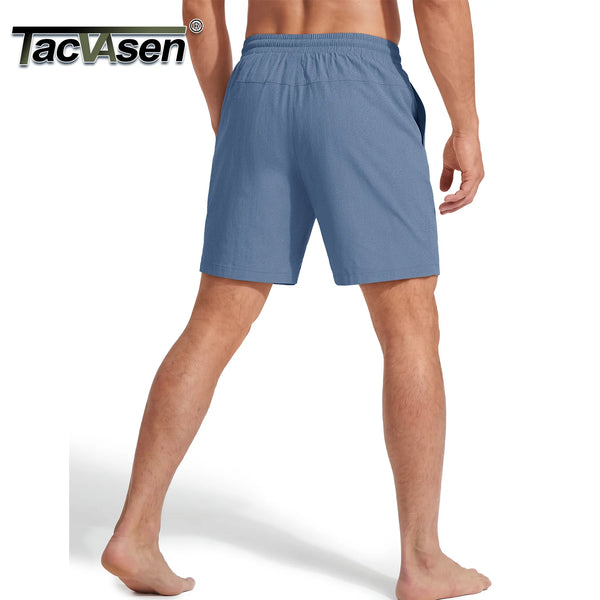 TACVASEN Men's Cotton Casual Shorts Loose Summer Beach Vacation Short Solid Pants with Deep Pockets Elastic Waist 7 Inch Inseam