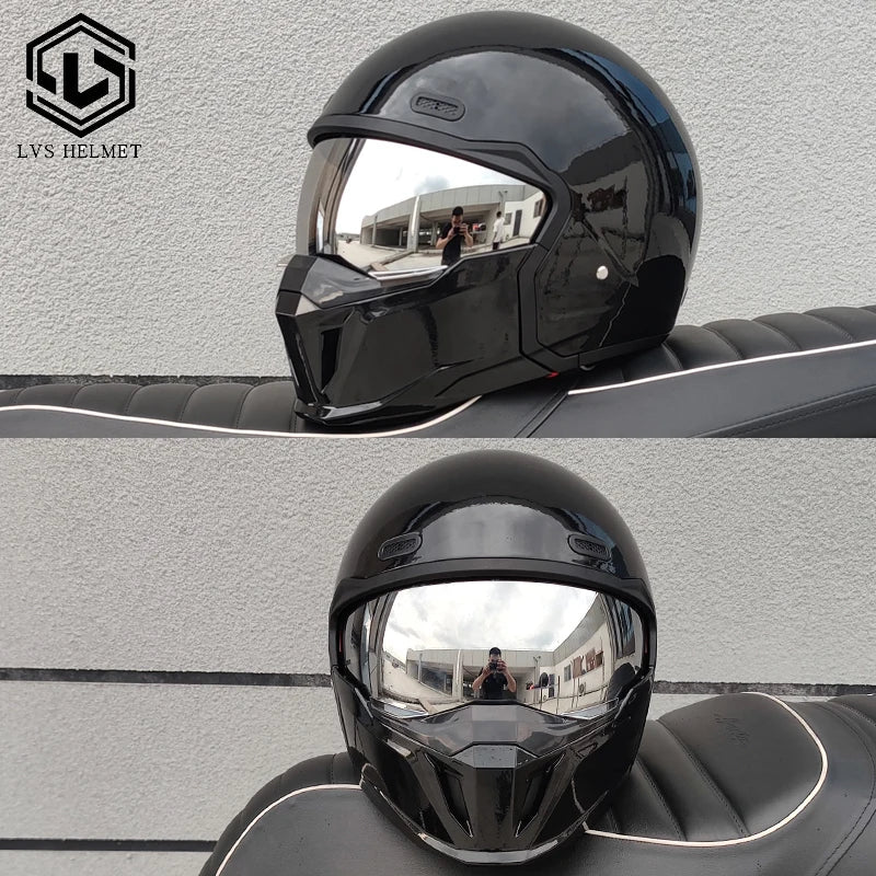 LVS motorcycle retro helmet modular detachable combination full helmet semi covered pilot helmet off-road helmet DOT approved