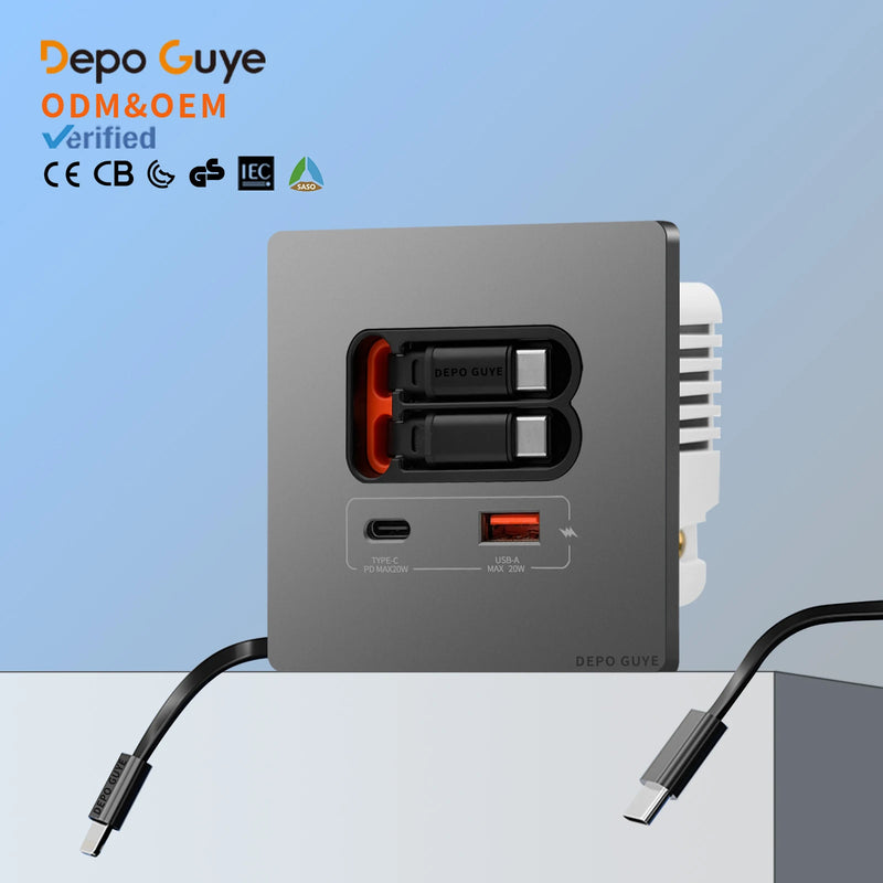 EU Universal 20W USB C Smart Wall Socket Panel Dual Type-C Fast Charge Ports Mobile Phone Charging Outlet