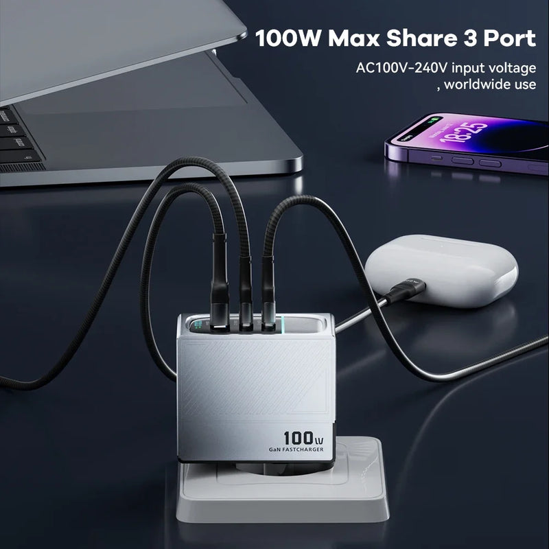 ឆ្នាំងសាក GaN 100W USB Type C សាកលឿន PD QC 4.0 3.0 ឆ្នាំងសាកលឿនសម្រាប់ iPhone 14 13 Pro Max Samsung S23 Xiaomi Macbook ថេប្លេត