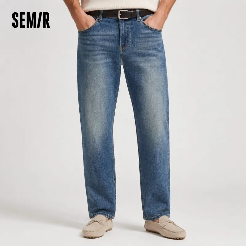 Semir Soft Jeans Men 2026 Spring Stretch Regular Straight Leg Vintage Washed Casual Comfortable Daily Wear Trousers