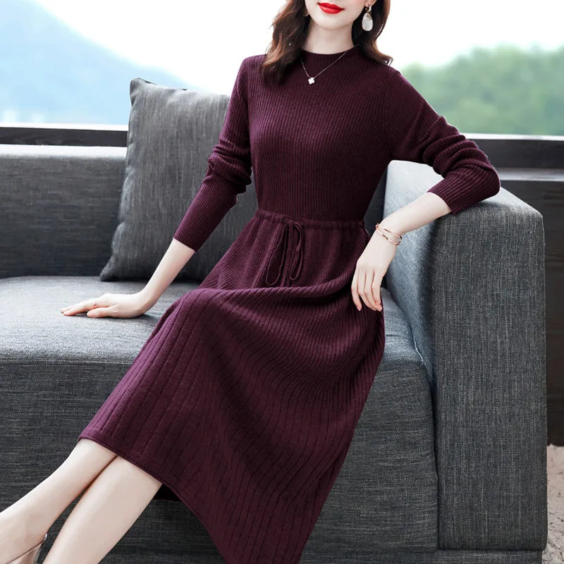 Basic Wear Knit Winter Clothes Woman Pulls New Fashion Middle Aged Mother Sweater Dress Spring Autumn Pullovers Knitwear Jumper