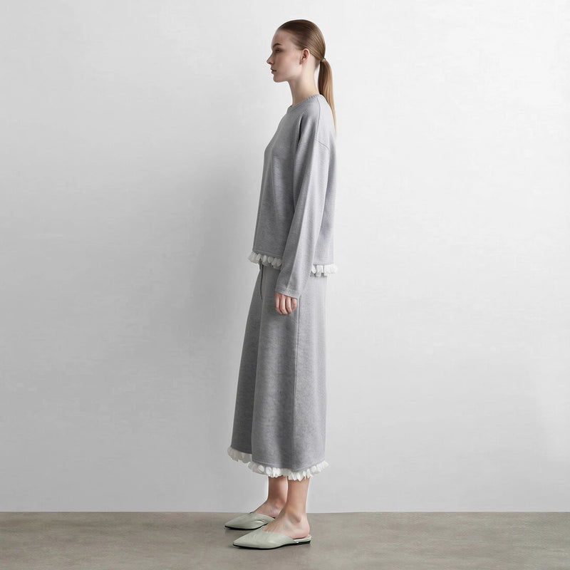 Amii Women Sweaters O Neck Ruffle Hem A-Line Midi Skirt Sold Separate Office Casual Tops 2026 Autumn Sweater for Women 12623047