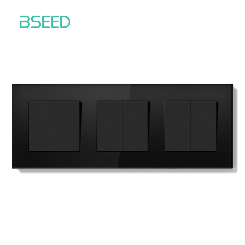 BSEED E Series Mechanical Button Switch 1/2Gang 1Way Double Light Switch Triple Toggle Switch Glass Panel Switch On Off 250V