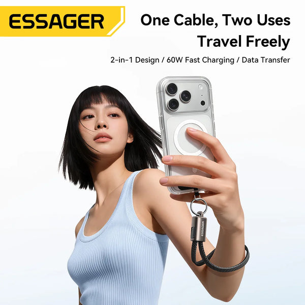 ខ្សែសាក Essager 60W ប្រភេទ C ទៅប្រភេទ C សម្រាប់ iPhone 17 16 PD 30W ខ្សែសាកលឿនសម្រាប់ iPhone 15 14 13 12