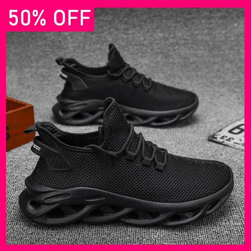 Men Sports Shoes Fashionable Soft Summer Mesh Breathable Outdoor Fitness Shoes Thick Sole Rebound Comfortable Tennis Shoes Man