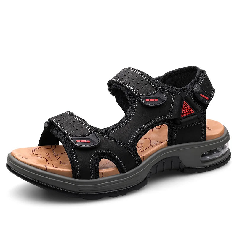 Summer Mens Genuine Leather Men Sandals Adjustable Air Cushion Beach Sandals Black Brown Size 39-46 Dropshipping