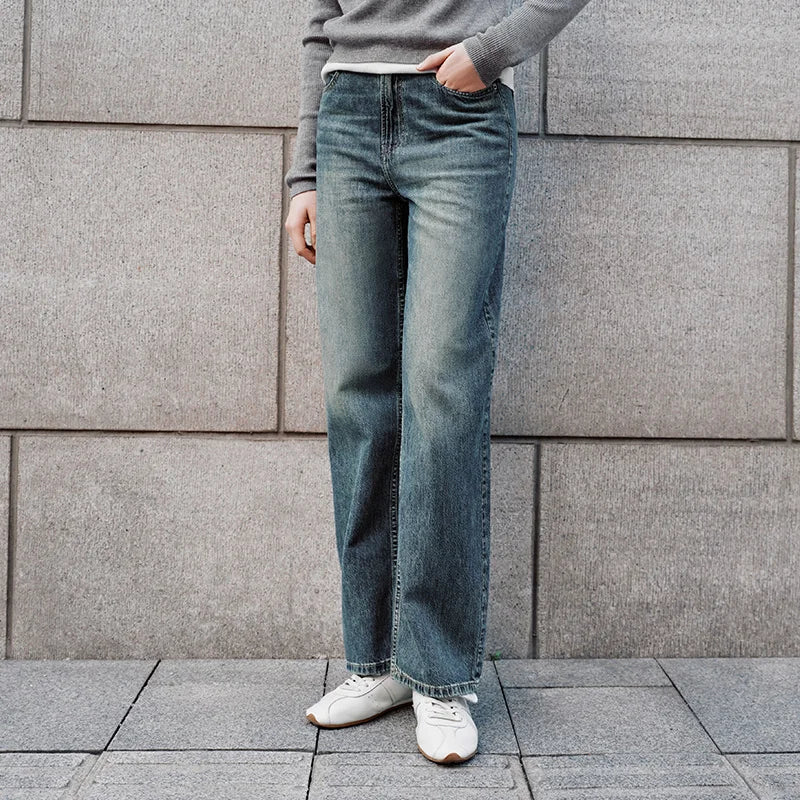 Semir Cotton Pants  High Waist Loose Women 2025 Autumn Slim Fit Retro Style Long Denim Jeans Casual Comfortable Fit