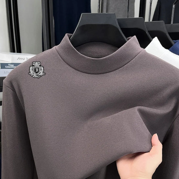 Luxury Man Long-Sleeved T-Shirt Mock Neck Letter Pattern Embroidery Dralon Fabric Autumn Winter New Tops Casual Men's Clothing