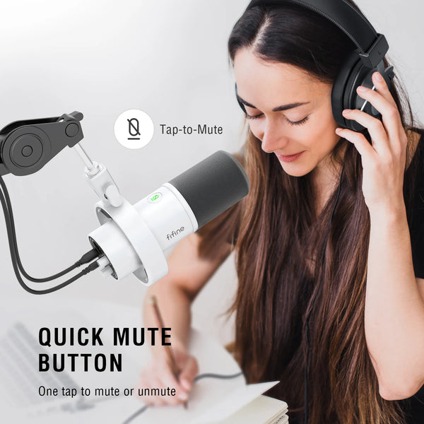 មីក្រូហ្វូន FIFINE ឌីណាមិក USB/XLR ជាមួយប៊ូតុង Gain/បិទសំឡេង/រន្ធដោតកាស មីក្រូហ្វូនថតសំឡេងសម្រាប់ស្ទ្រីមកាតសំឡេងកុំព្យូទ័រ-K688W ពណ៌ស