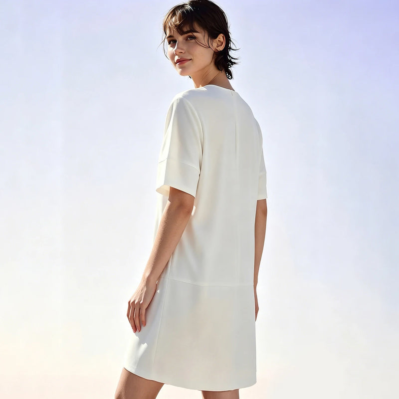 Amii Mini Dress Elegant Bow Detail O-Neck Short Sleeve 2026 Summer New Womens Dresses Casual Patchwork Woman Clothing 12652048