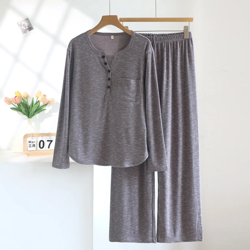 New Chest Pad V-neck Sleepwear Pajamas Woman Nightwear 2026 Spring Autumn Two-piece Home Set Female Long Sleeve Pyjama Femme
