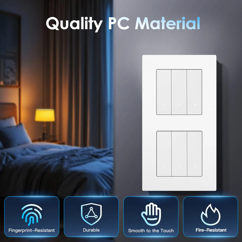 BSEED E Series WIFI Light Switch 1/2/3/4Gang Smart Click Button Switch Plastic Frame LED Indicator Tuya Smart Life No Neutral