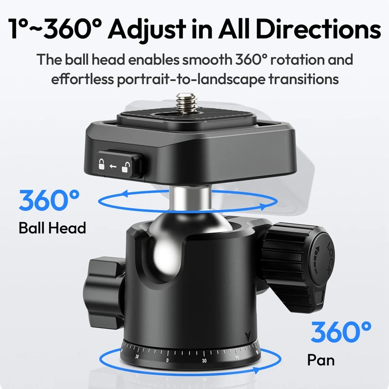 ជើងកាមេរ៉ា Ulanzi TT53 ទំហំ 1.8 ម៉ែត្រ សម្រាប់ធ្វើដំណើរ Uka Tripod ទម្ងន់ស្រាល ជាមួយជើងកាមេរ៉ា UKA Ballhead DSLR អាចបត់បាន ទ្រទ្រង់បាន 3KG