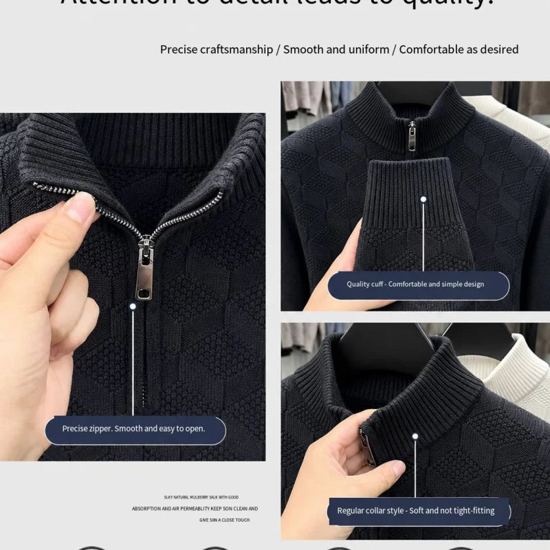 Designer Man Long-Sleeved Knitwear Mock Neck Zipper Giraffe Embroidery Autumn Winter New Pullover Leisure Trend Snug Men's Wear