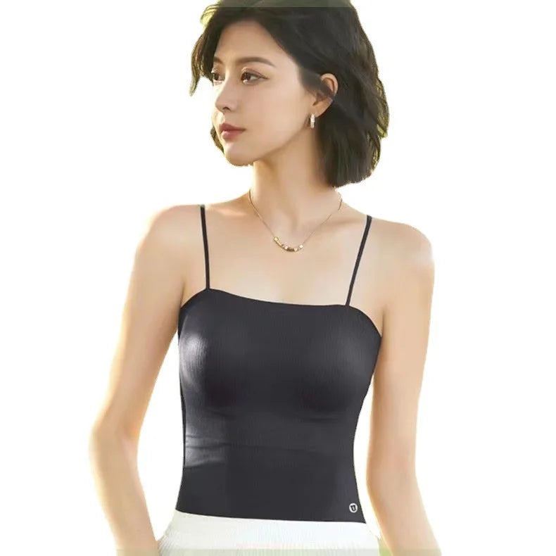 Spring Summer Sleepwear Seamless Versatile Suspender Underwear Chest Pad Integrated Bra Vest Women One Piece Pajamas Top