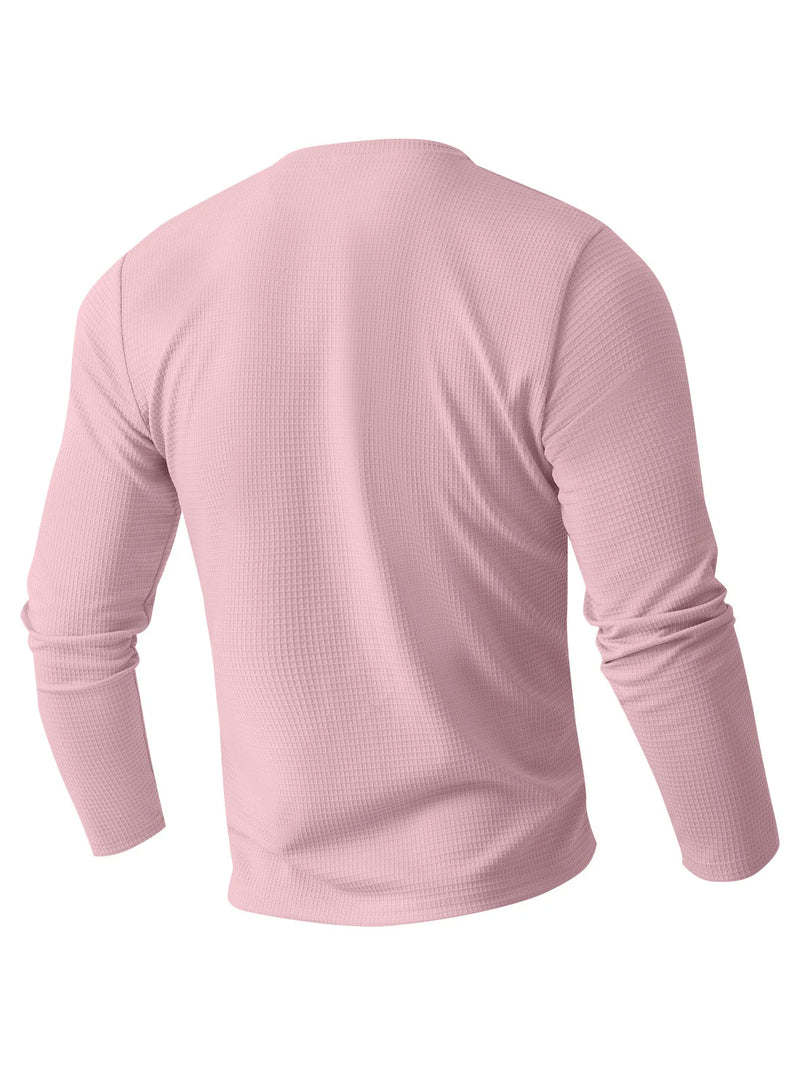 Quality Men's Long - Sleeve Henley Shirt with Button - Down Collar: Casual Spring/Autumn Polo Top Grid O-neck T-shirt
