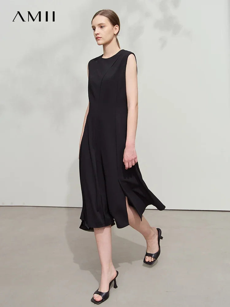 AMII Minimalist Women's Dress 2026 Summer Elegant Waisted Mid-Length Sleeveless A-Line Slightly Stretchy Designs Dress 12541010