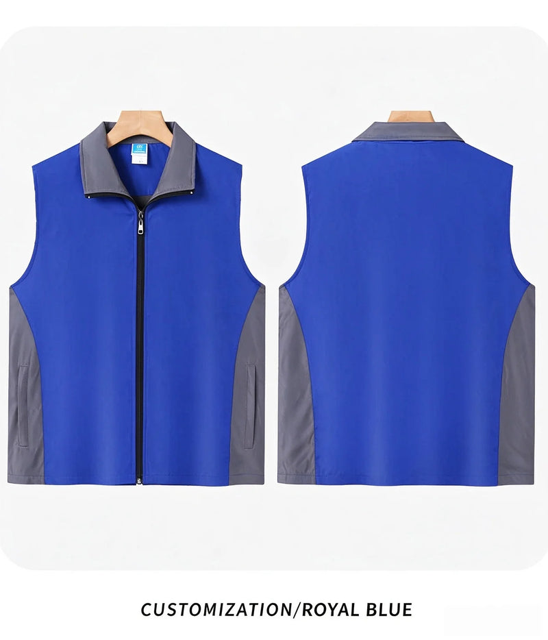 Lightweight and comfortable custom logo work clothes High-grade color matching vertical collar zipper waistcoat pocket