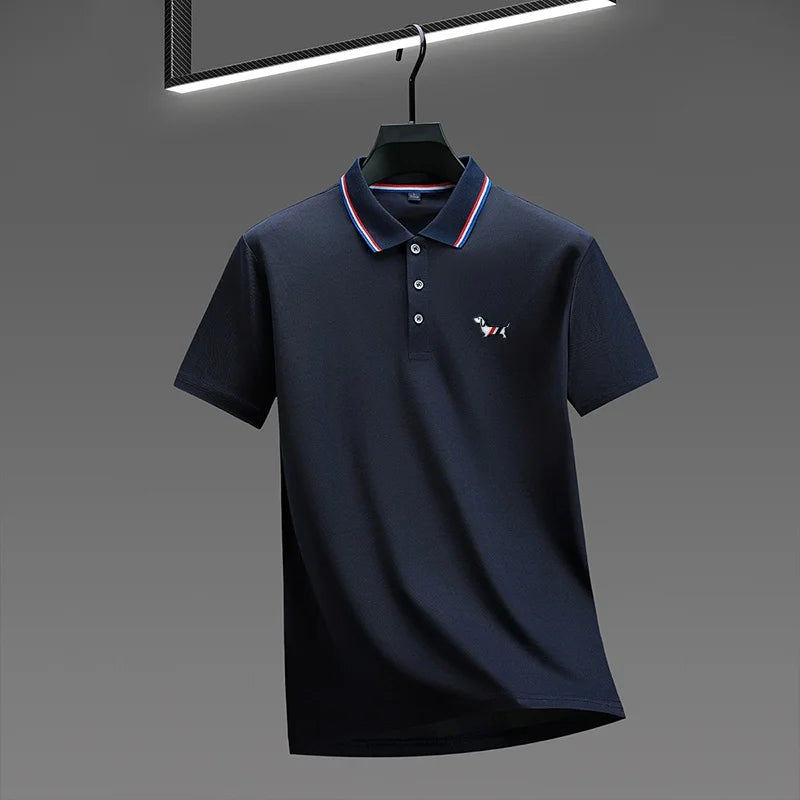 Summer New Men Short-Sleeved Polo Shirt Lapel Color Blocking Dog Embroidery Business Casual Polo Shirt Ventilate Men's Clothing
