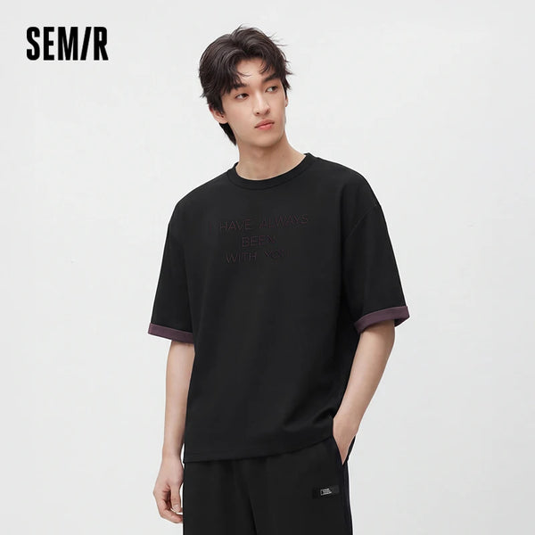 អាវយឺតបុរស Semir រចនាបែប Minimalist ប៉ាក់អក្សរ ពណ៌ប្លុក កអាវរលុង ពាក់បានពីរជាន់ រដូវក្តៅឆ្នាំ ២០២៦