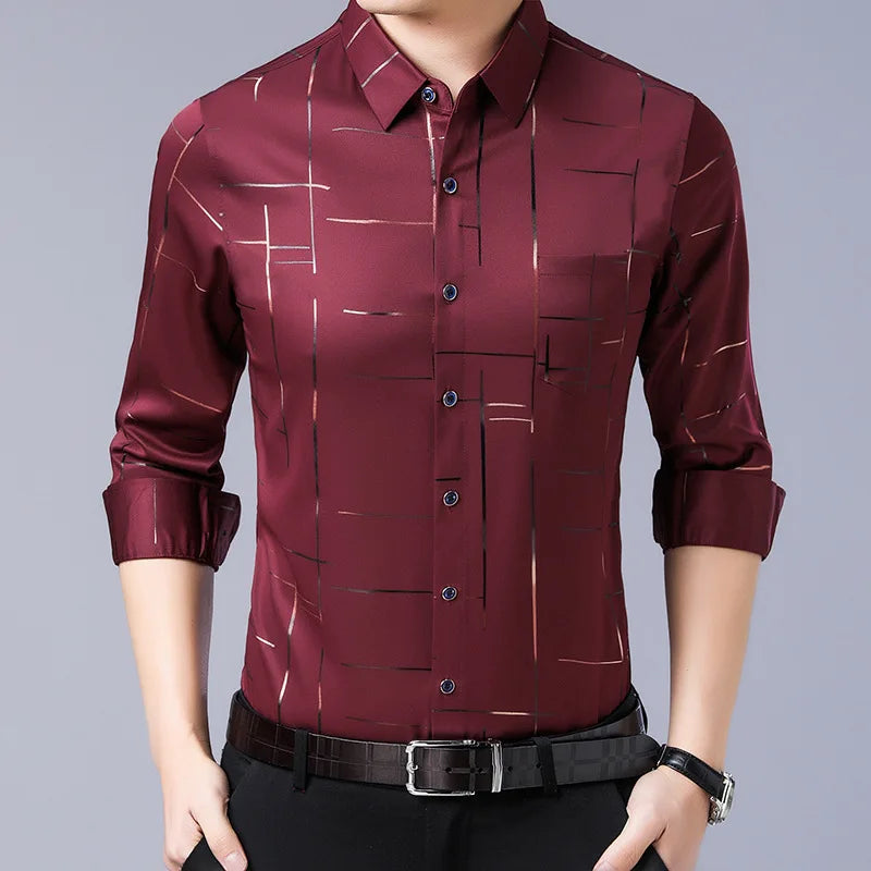 2026 Men's Casual and Fashionable Long Sleeved Printed Shirt, Non Ironing and Wrinkle Resistant Business Top. Asian sizes M–4XL